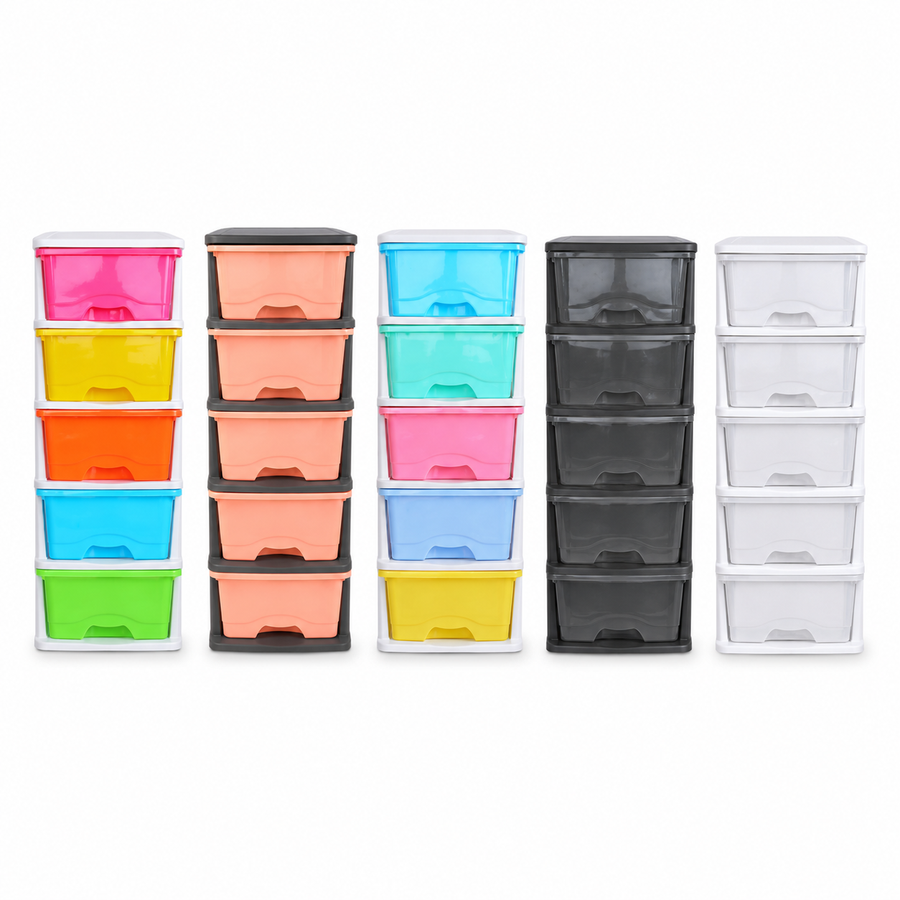 5 Tier Plastic Drawer Cabinets on White Background