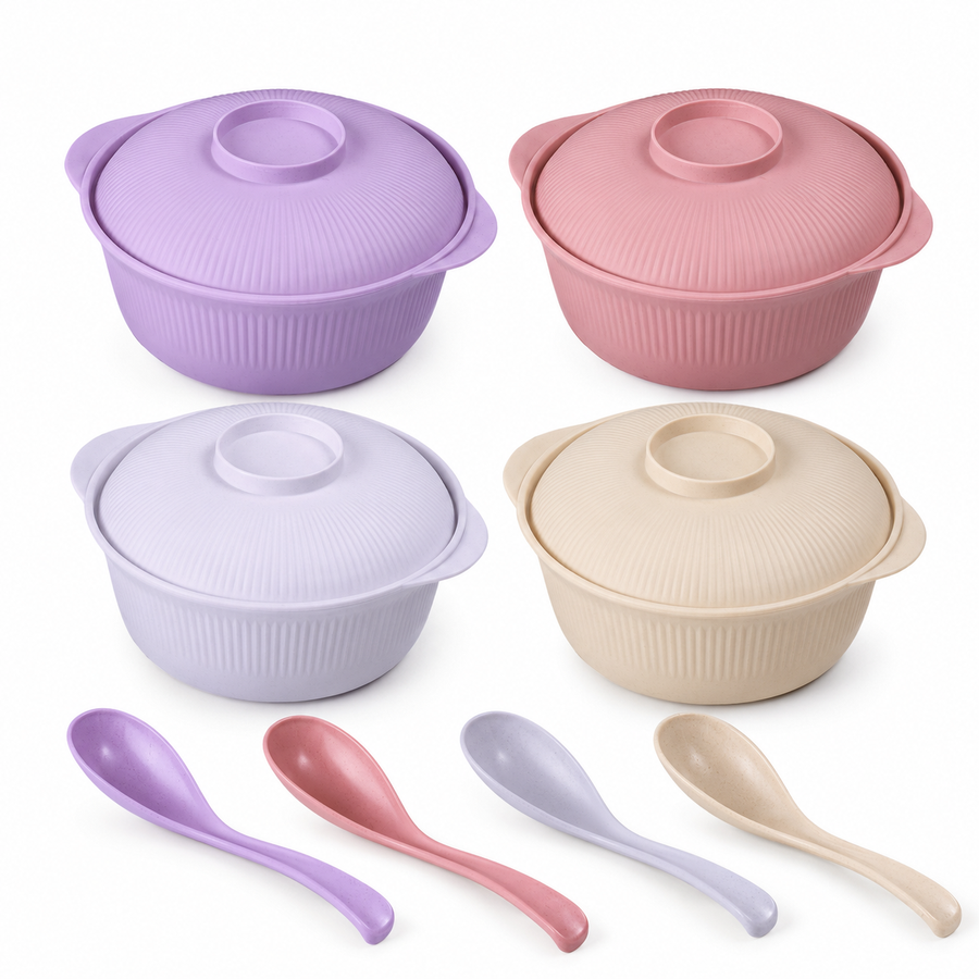 1L Microwave Safe Rice Bowl Set on White Background