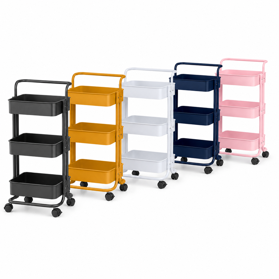 3 Tier Plastic Trolleys on White Background