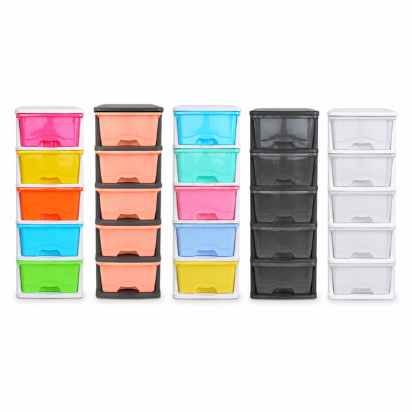 5 Tier Plastic Drawer Cabinets on White Background