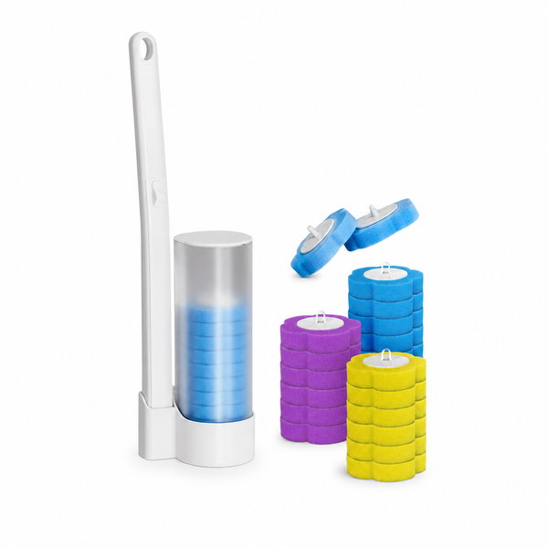 Disposable Toilet Bowl Cleaning Brush Kit on White Background