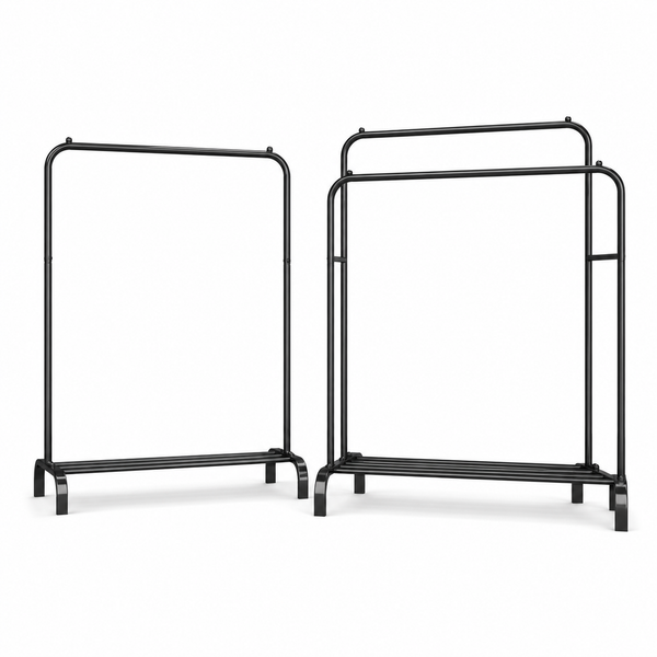 Single and Double Pole Clothes Racks on White Background