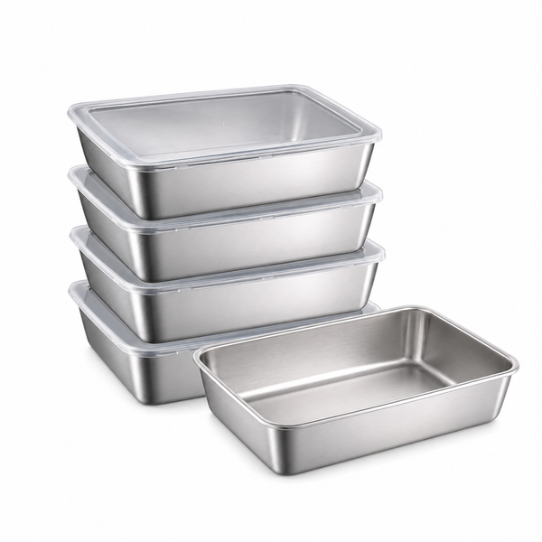 5 in 1 Stainless Steel Food Containers on White Background