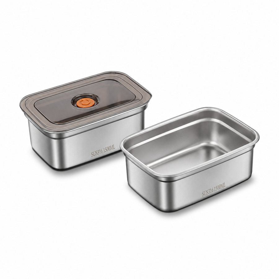 SUS316 Stainless Steel Food Container on White Background