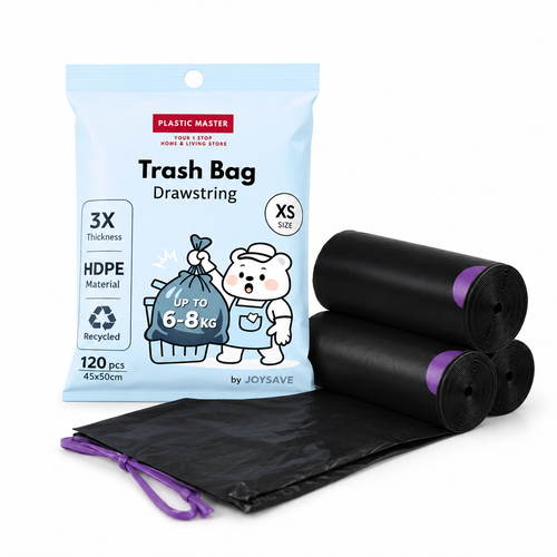 Plastic Master Drawstring Garbage Bags on White Background
