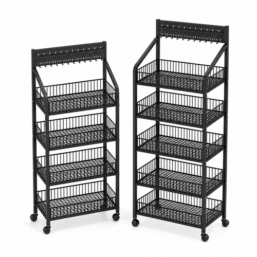 4/5 Tier Store Display Rack with Wheels on white background
