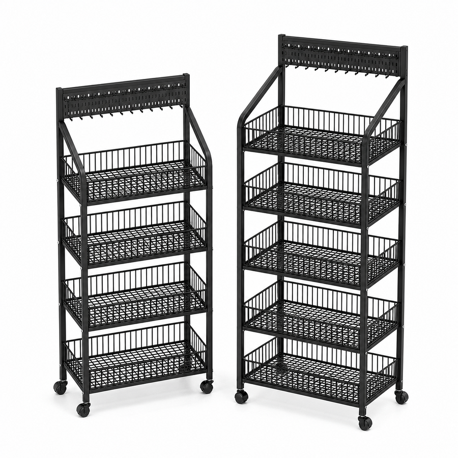 4/5 Tier Store Display Rack with Wheels on white background